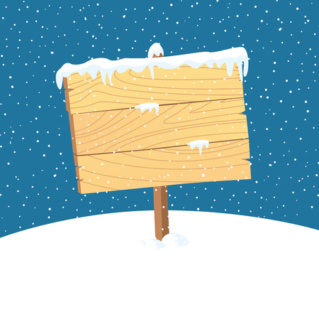 Cartoon wooden sign with snow backgroundのイラスト素材