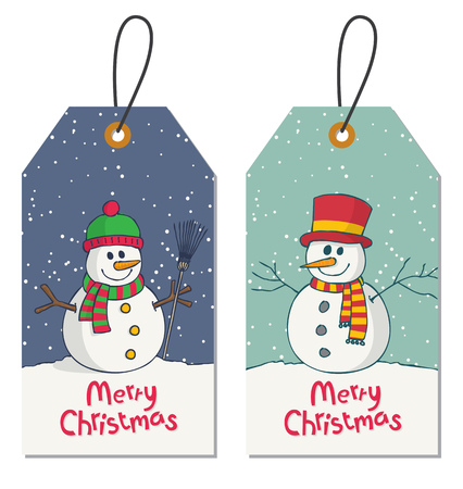 Gift tag with Christmas greeting and cartoon snowmanのイラスト素材
