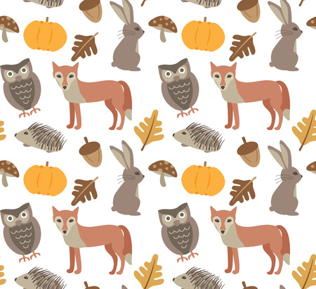 Autumn animal seamless backgroundのイラスト素材