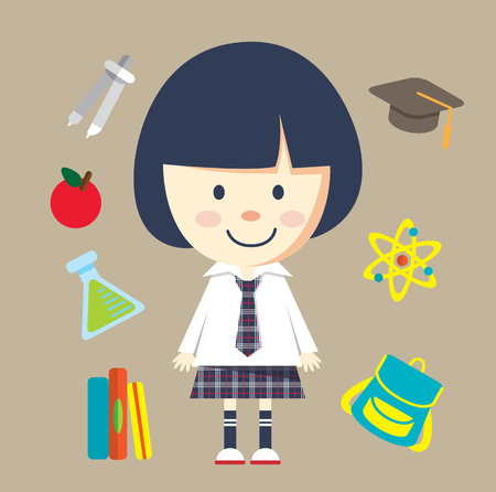 Cartoon student with some icon related to schoolのイラスト素材