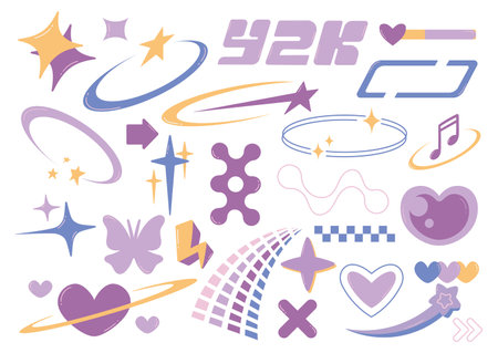set of y2k design elements, abstract minimalist decorative clip artのイラスト素材