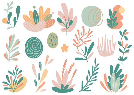 set of floral doodle design elementのイラスト素材