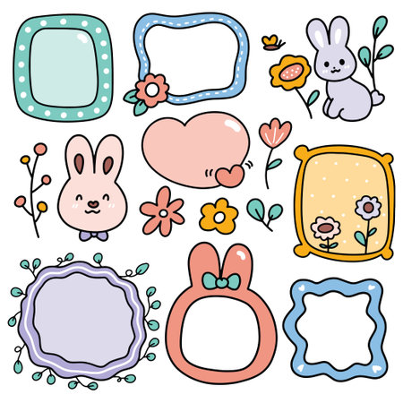 cute frame doodle, scrapbook element, graphic elementのイラスト素材