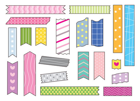 Kawaii Washi Tape Collection, Scrapbook Elementのイラスト素材