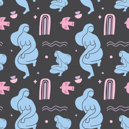 Abstract Vintage Seamless Background, Scandinavian Style Pattern, Bohemian Conceptのイラスト素材