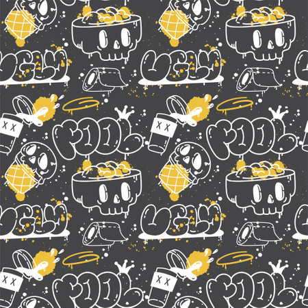 Seamless pattern with cute hand drawn monsters. Vector illustration.のイラスト素材