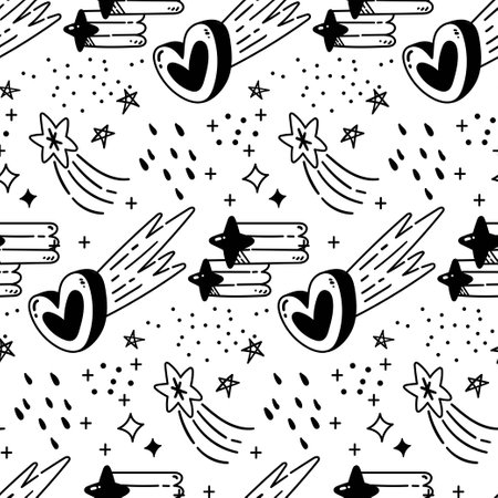 Seamless pattern with stars, comet and hearts. Vector illustrationのイラスト素材