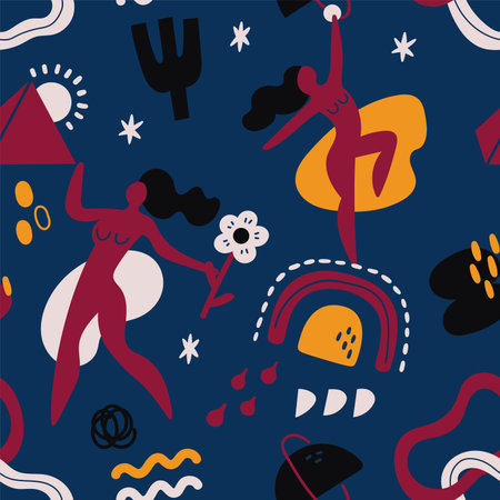 Seamless pattern with hand drawn doodle elements. Vector illustration.のイラスト素材