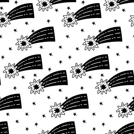 Seamless pattern with stars. Black and white background. Vector illustration.のイラスト素材