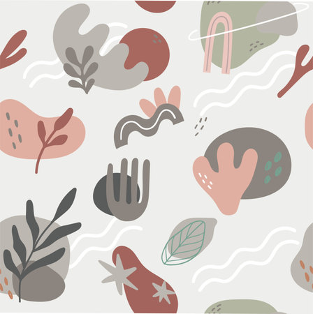 Seamless pattern with hand drawn abstract shapes. Vector illustration.のイラスト素材