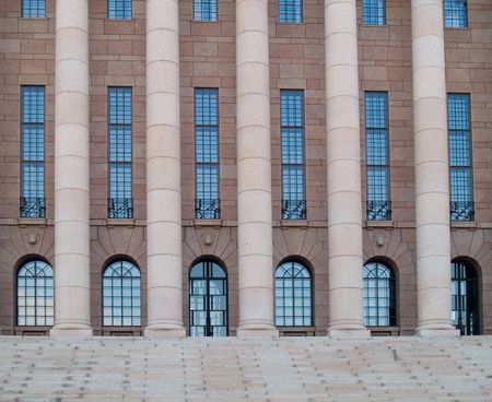 Columns at the houses of parliament in Helsinki, Finlandの写真素材