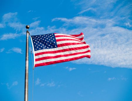 The US stars and stripes flag waving in the wind