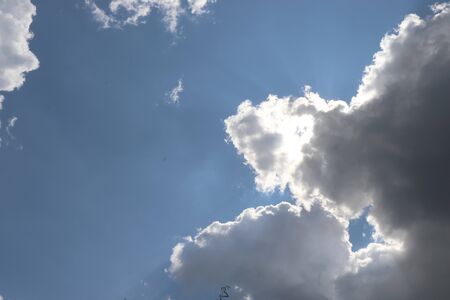 cloudy sky, many white cloudsの写真素材