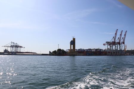 radio tower at sea, summer boat tripsの写真素材