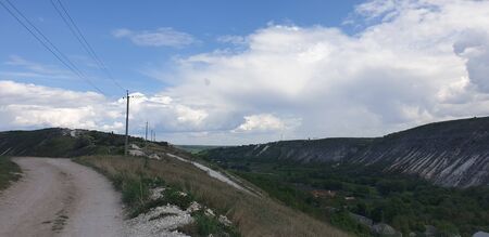 mountain view in summer, cloudy skyの写真素材