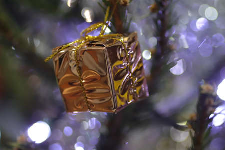Christmas tree decorations, colored Christmas toysの写真素材