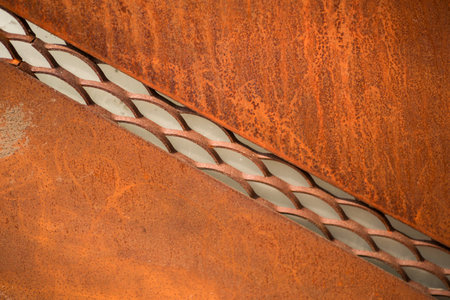 rusty metal surface close up, with glass in the middle