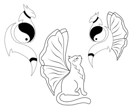 Cute cat and fish. Black and white illustration for coloring book.のイラスト素材