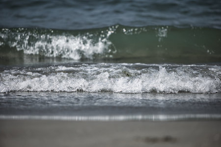 Sea Waves and Distant Mountains Under Haze in Vlora, Albania â€“ August 23, 2025