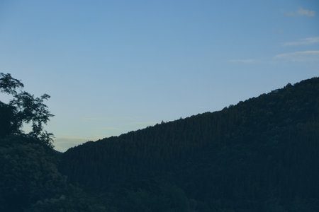 Mountain landscape at sunset. View from the top of the mountain.の写真素材
