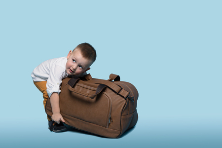 Little Boy Bear a Large Bag.の写真素材