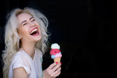 Happy Woman with Ice Creamの写真素材