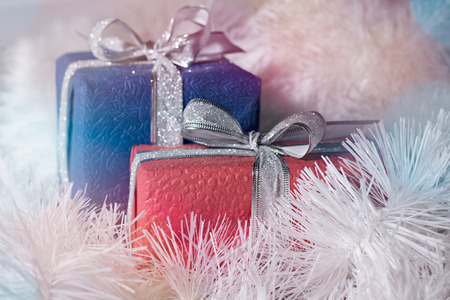 Gift Boxes on White Background. Christmas Conceptの写真素材