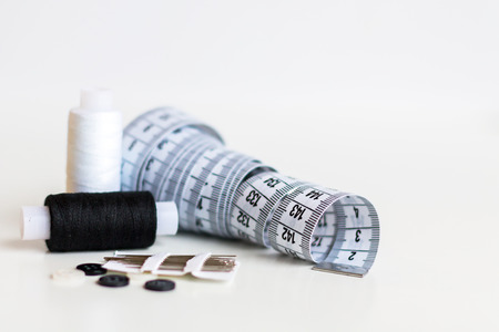Black and White Sewing Kit. Thread and Needle. Tailor Concept