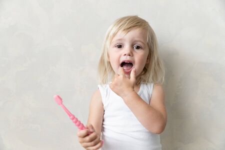 Little Girl Brushes Teeth With Toothbrush. Dentistry Health. In Isolation