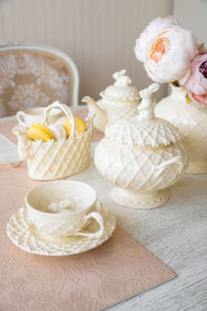 Tea Party from Beautiful Cups in Romantic Serving