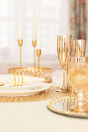 Modern Serving Festive Dinner. Tableware and Interior Items.の写真素材