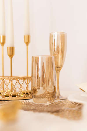Modern Serving Festive Dinner. Tableware and Interior Items.の写真素材