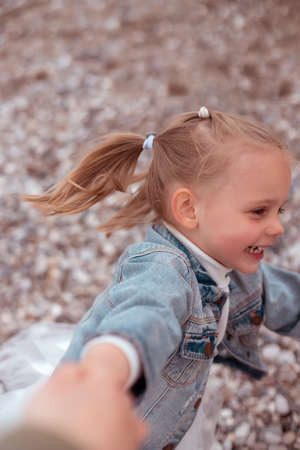 Cute Little Girl in a White Dressの写真素材