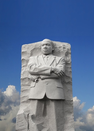 Isolated frontal view of King Memorial with blue sky above a layer of clouds as the background のeditorial素材