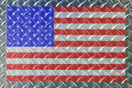 Framed and centered american flag on diamond steel.の写真素材