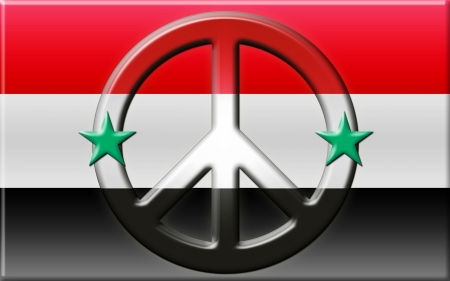 Shiny metallic look syrian flag with peace sign at flag center.の写真素材
