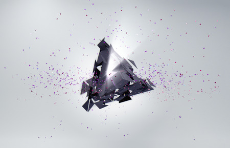 Abstract 3D background. Particles in space with broken triangle and volumetric light.の写真素材