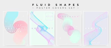 Pastel Covers Set with Abstract Fluid Waves. Modern Minimalistic Vector Illustration for Placard, Flyer, Banner, Report,Presentation. Abstract Futuristic Design with Holographic Colors and Copy Space.のイラスト素材