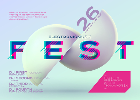 Electronic Music Cover for Music Fest or Club Party Flyer Design Template.のイラスト素材