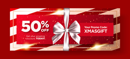 Christmas Gift Voucher or Xmas Gift Card Vector Design. Premium Coupon Layout for Online Shopping. Horizontal Marketing Flyer, Poster, Social Media Graphic. Restaurant Promo Card Elegant Template.のイラスト素材