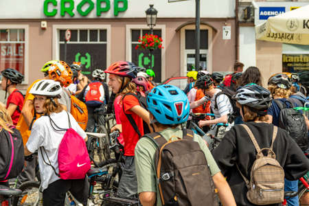 Bicycle event on the market square of KoÅcierzyna in Poland on July 4, 2021.のeditorial素材