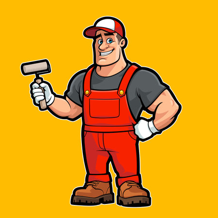 Mascot Design of a Handyman carrying a Paint Rollerのイラスト素材