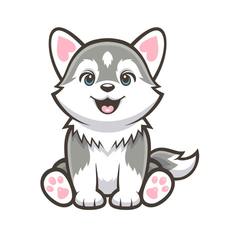 Mascot design of a Cute Wolf Puppy sit on the floorのイラスト素材