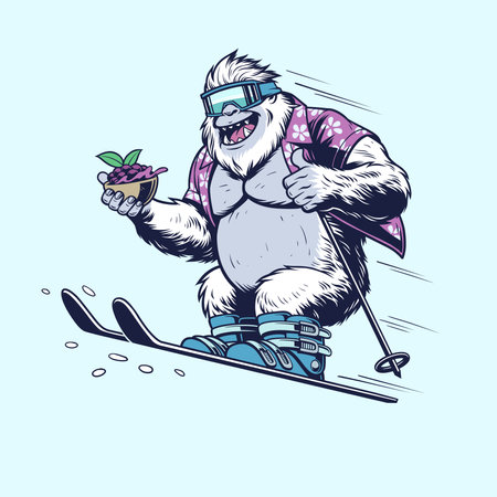 Yeti Skiing while carrying a bowl of fruitsのイラスト素材