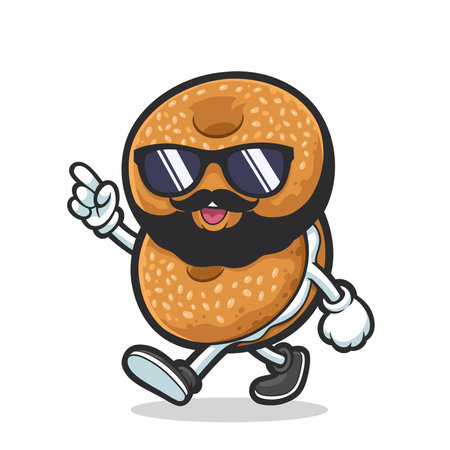 Super cool bagel character cartoon style vector illustration isolated on white.のイラスト素材