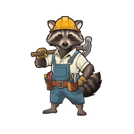 Raccoon worker with a hammer and a helmet.のイラスト素材