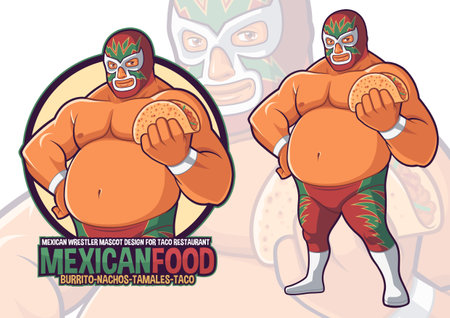 Mexican Wrestler Mascot for Taco Restaurantのイラスト素材