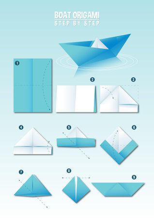 Boat Origami Instruction Step by Stepのイラスト素材
