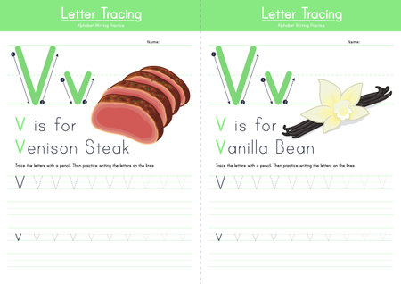 Letter V Tracing Food Alphabet Worksheetのイラスト素材