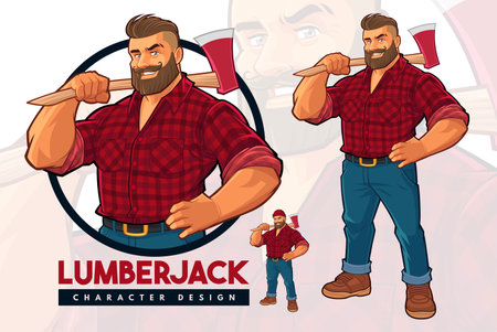 Lumberjack Mascot design Setのイラスト素材